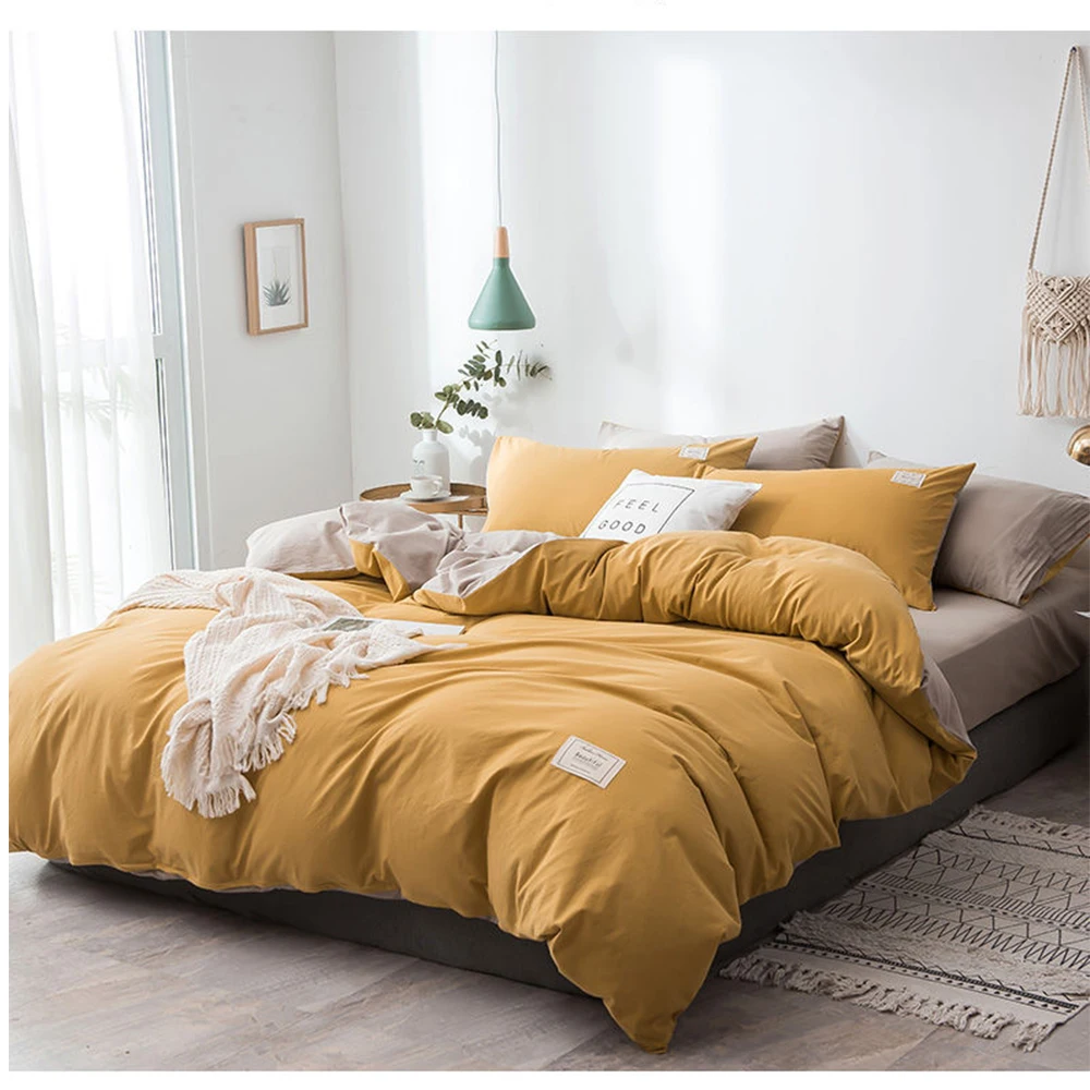 

JYMCW solid color duvet cover suitable for single double bed quilt cover simple four-piece set