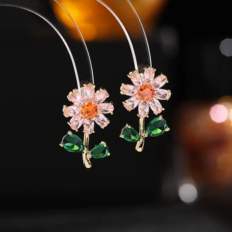 

S925 Silver Pin Sunflower Stud Earrings for Girls Sweet Cute Flower Ear Studs Designer Statement Earings Jewelry With CZ Stone