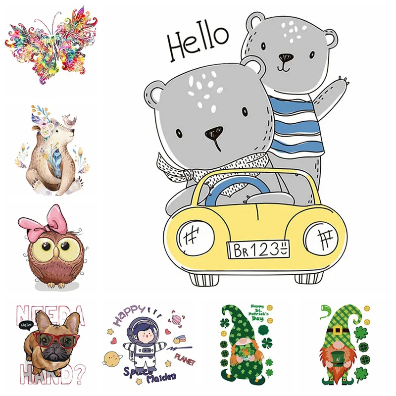 

Cartoon Cute Animal Patch bear Transfer Stickers Stripes for Clothing Kids T-shirt Sprite Girl Owl Patches for Clothes Applique