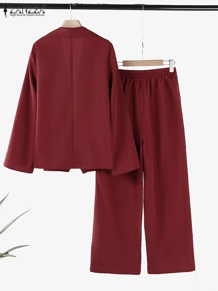 ZANZEA офисные женские элегантные комплекты из 2 предметов с поясом и широкими