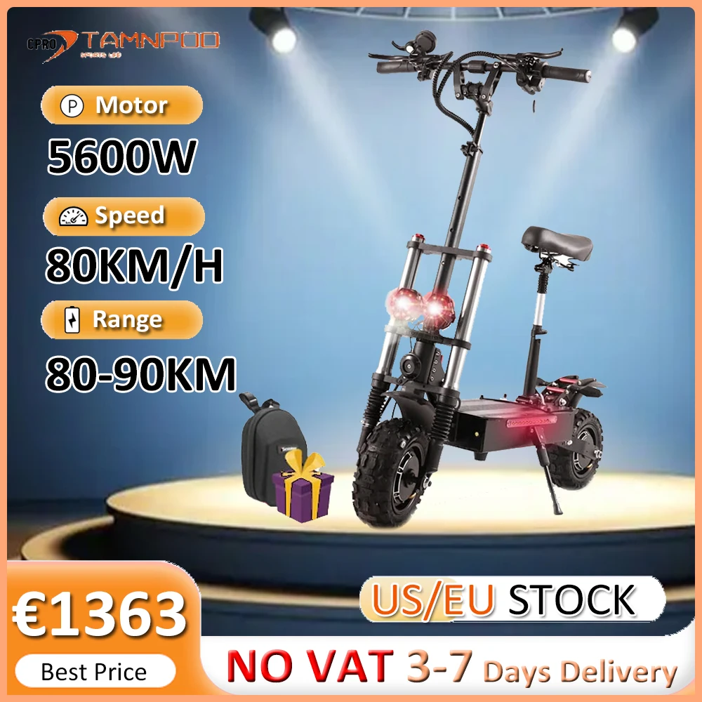 

5600W Dual Motor Electric Scooter 60V 38.4AH 80KM/H Max Speed 11 Inch Off Road Tire Escooter Powerful Electric Scooter for Adult