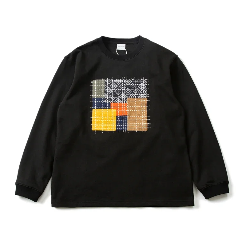 LUCKY SARTORIUS японская ручная вышивка контрастная нашивка тяжелый пуловер с круглым