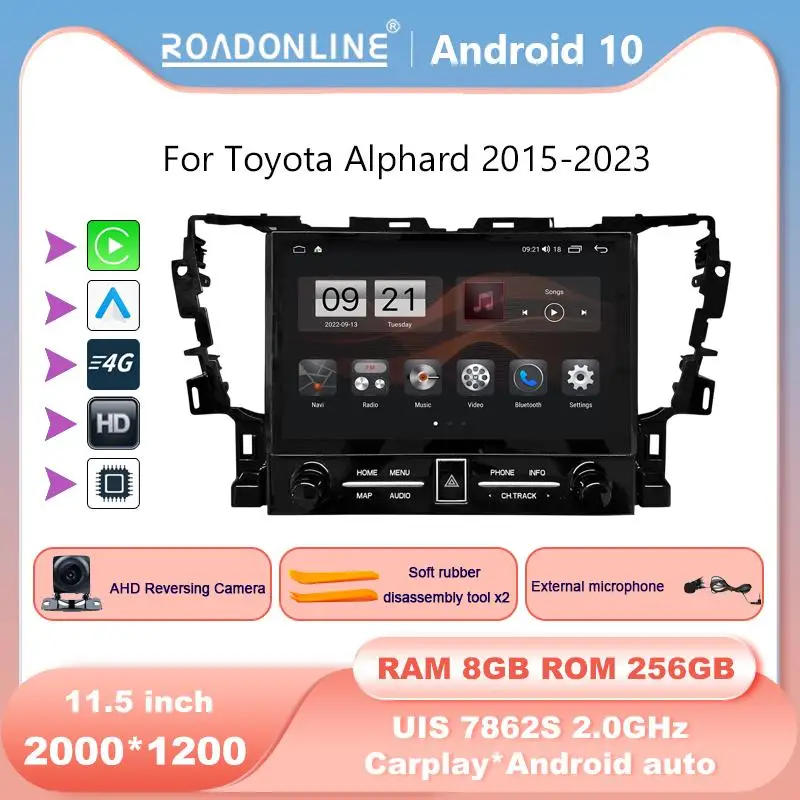 

For Toyota Alphard 2015-2023 11.5 inch car radio Android 10 2000*1200 8GB RAM+256GB ROM Car Multimedia Player Android navigation