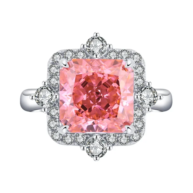 

Роскошное обручальное кольцо с квадратной текстурой из серебра пробы с высокоуглеродистыми бриллиантами в стиле принцессы, свадебное кольцо с основным камнем 10*10
