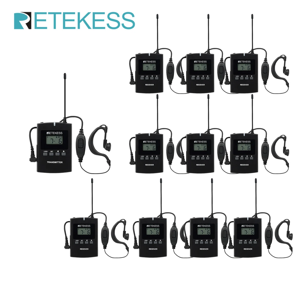 

Retekess TT124 Wireless Two-Way Tour Guide System Transmitter + 10 Receiver For Simultaneous Interpretation Excursion Meeting