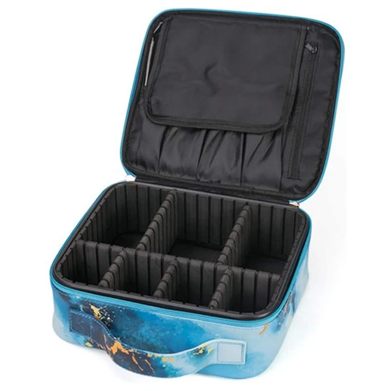 

Travel Cosmetic Case With Adjustable Partition Cosmetic Storage Bag Portable Cosmetic Storage Box With Brush Holder,Blue