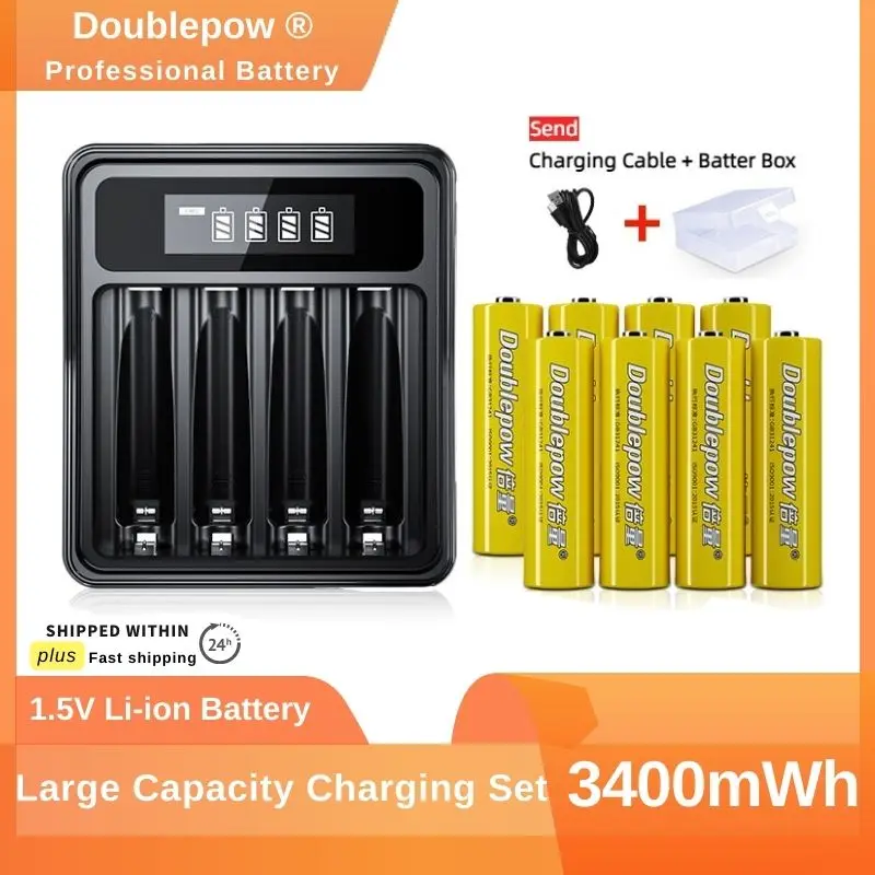 

1.5V 3400mWh Rechargeable Lithium Batteries 4 Slots LCD Display USB Fast Intelligent Battery Charger Set for Fingerprint Lock