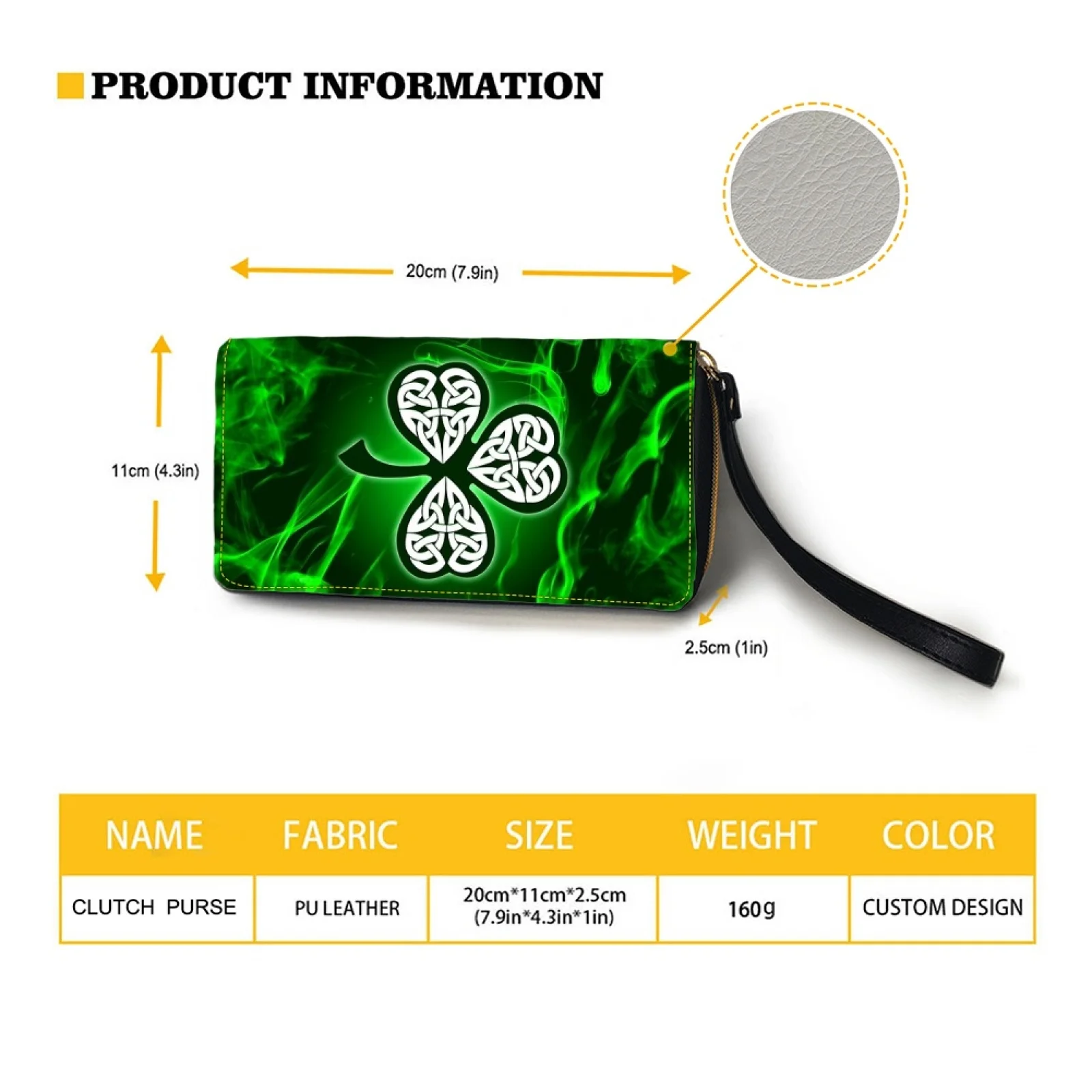 Belidome Irish Shamrock Wallet for Womens RFID Blocking PU Leather Zipper Around Wallets Clutch Wristlets Travel Long Purse