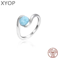 court style 925 sterling silver natural gemstones larimar ring for women geometry design classic simple female jewelry dating