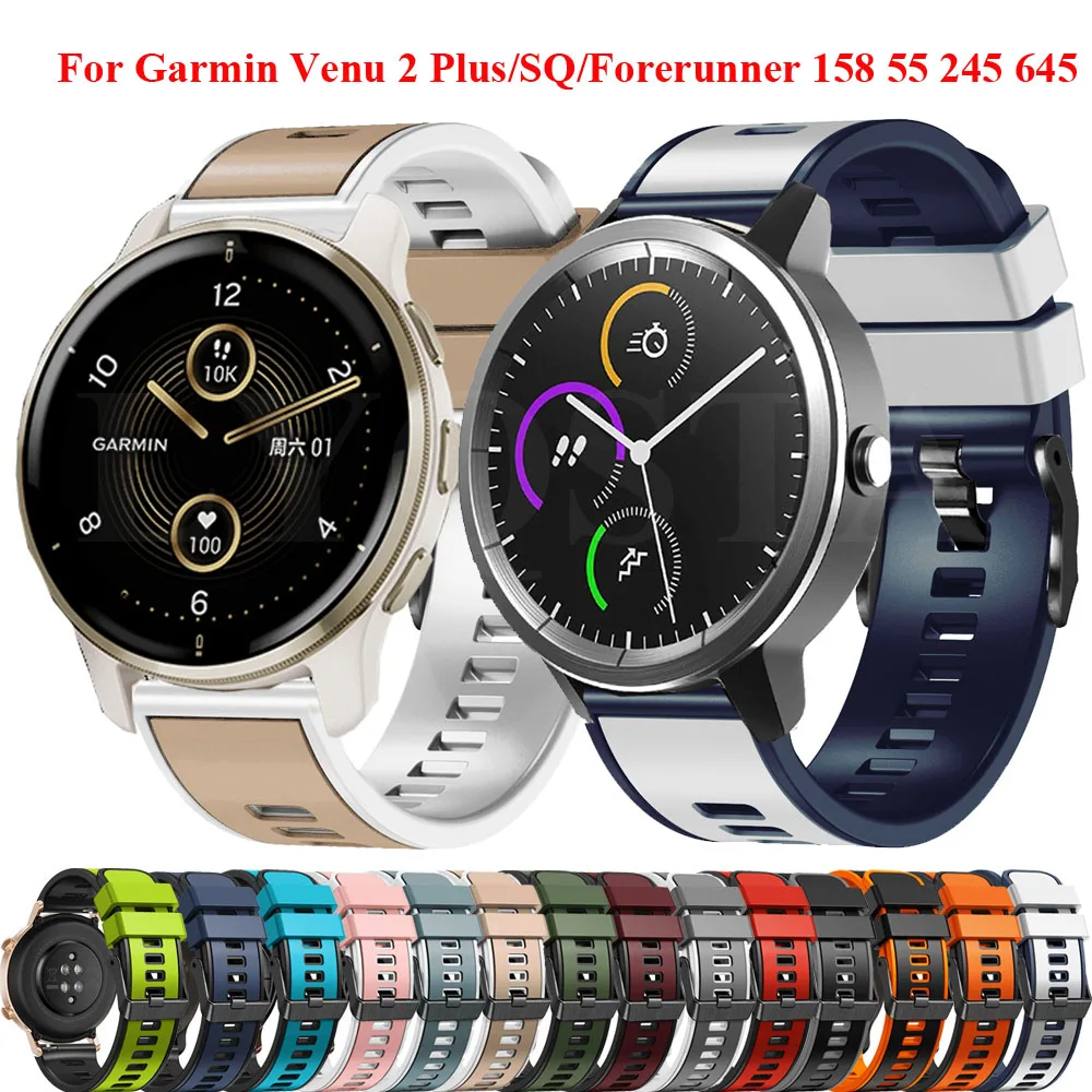 

20mm Watchband Strap For Garmin Venu 2 Plus 2Plus SQ Smartwatch Silicone Bracelet For Vivoactive 3 3t Forerunner 245M 645 158 55
