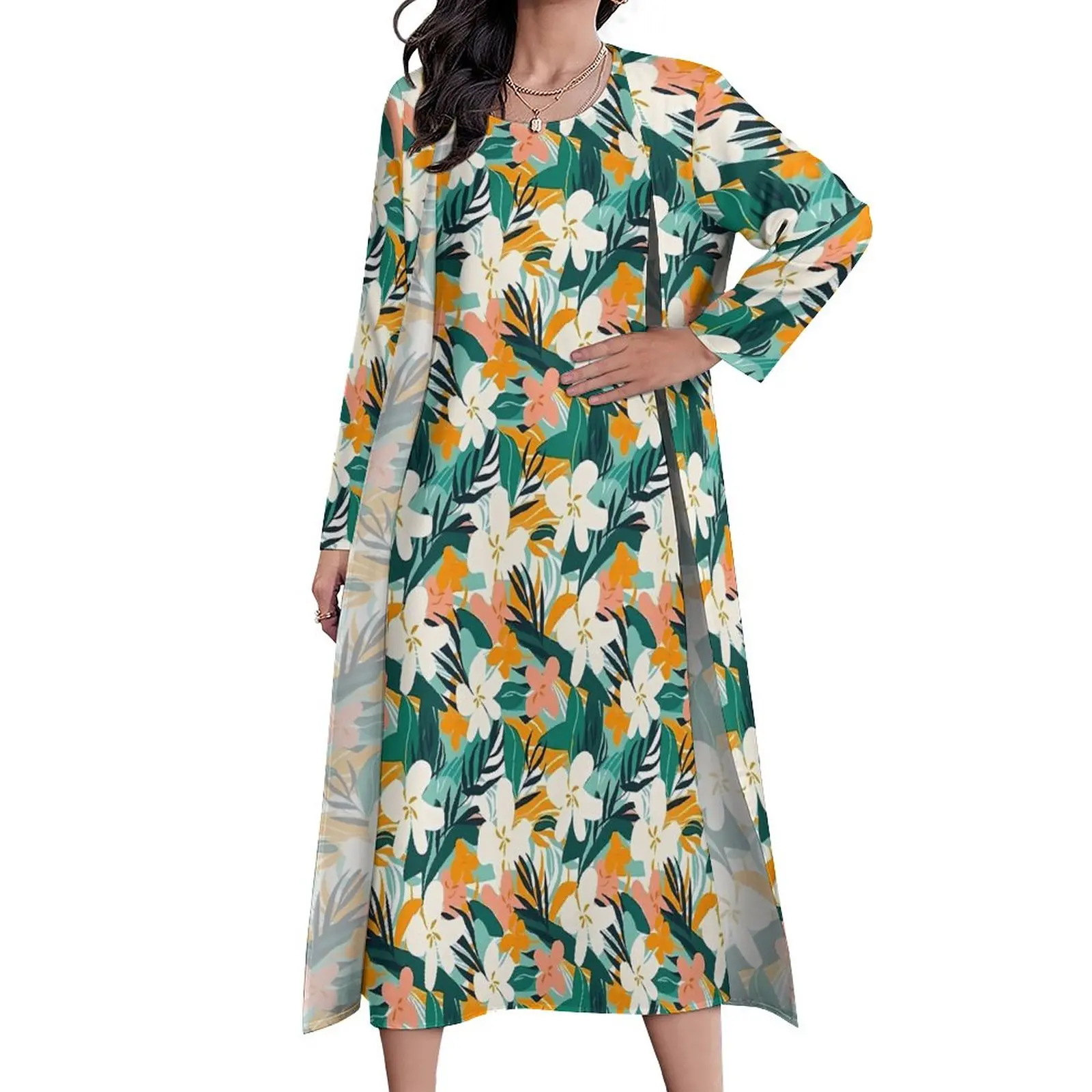

Платье-макси с тропическим цветочным принтом, большого размера