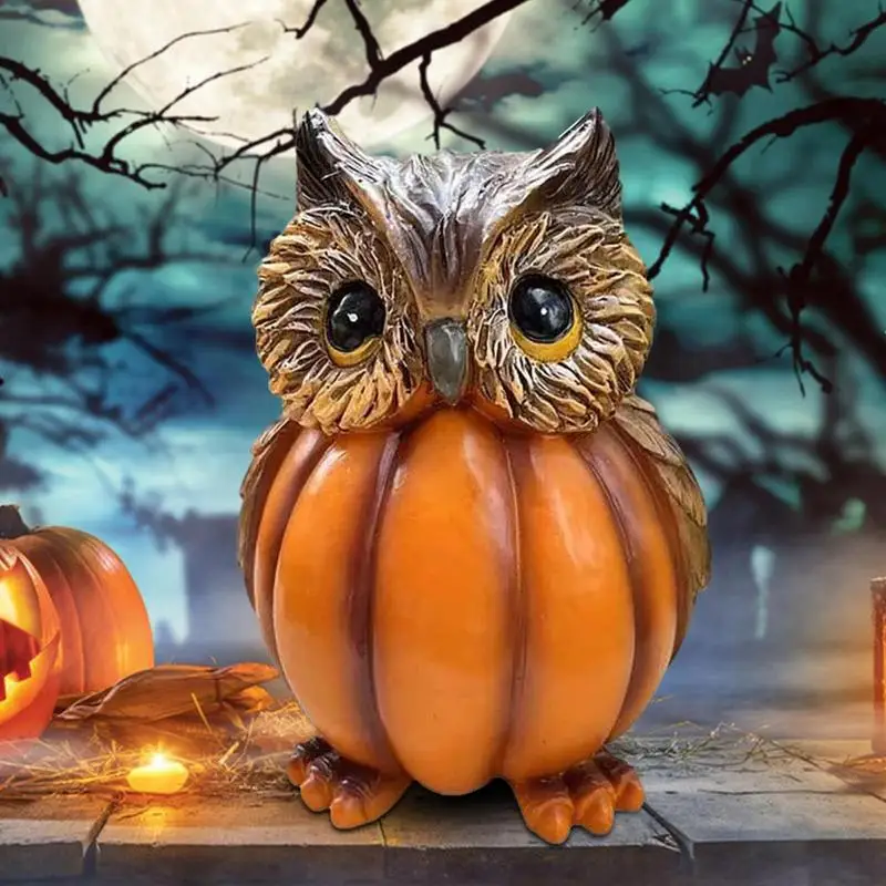 

Pumpkin Owl Figurine Portable Halloween Pumpkin Sculpture Small Garden Desktop Resin Owl Pumpkin Statue Owl Ornament For Porch
