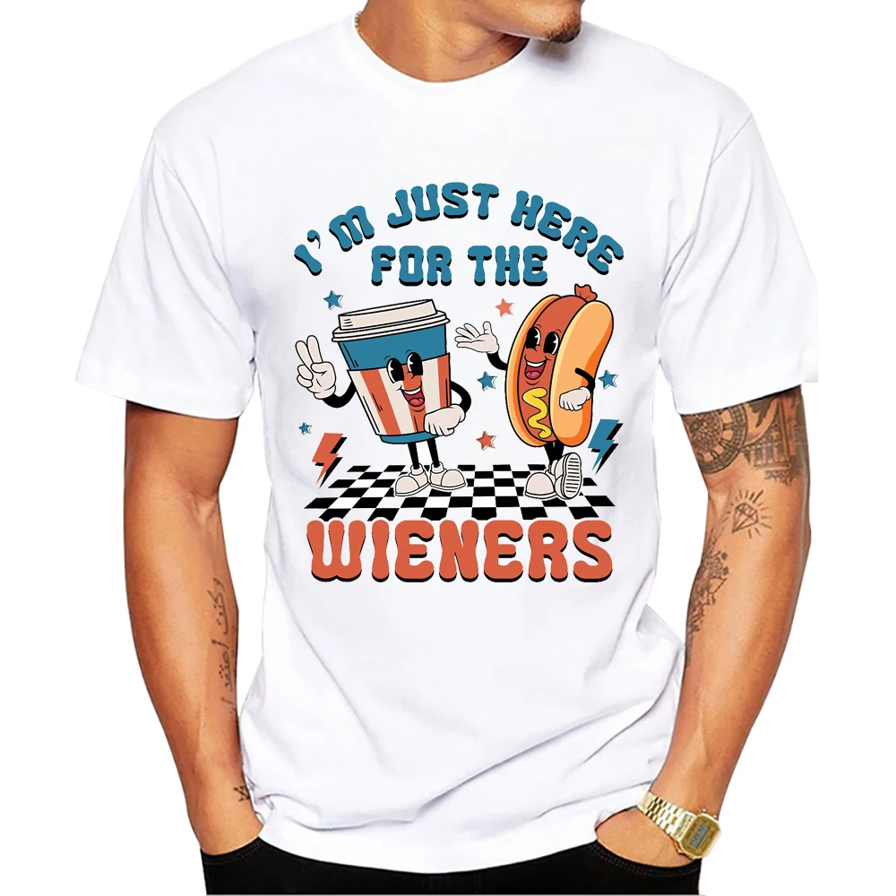 Teehub Mode Ich bin nur hier für die Wiener Männer T-Shirt Retro Hot Dog gedruckt Harajuku T-Shirts Kurzarm T-Shirts cooles T-Shirt – Detail 4