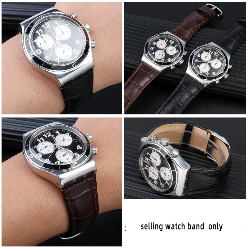 21mm High Quality Black Brown Genuine Leather WatchBand For Swatch YVS400 YVS451 YVB404 cowhide Belt strap men's accessories
