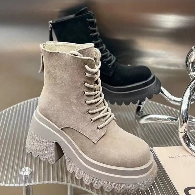 

Winnter Women Boots High Heels Suede Chelsea Ankle Boots 2022 New Designer Wedges Sport Casual Shoes Ladies Zipper Snow Botas