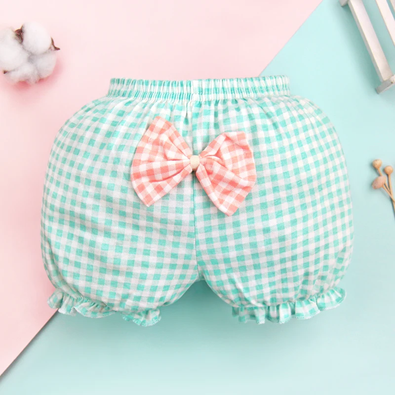 Children's underwear bowknot boxer briefs and plaid shorts (green plaid)