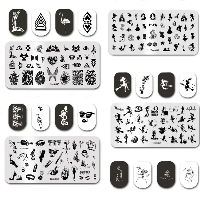 

12*6 Nail Art Stamping Plate For Tips Design Snake/Lady/Letter/Angle...Image Nails Stamp Template Nail Art Stamp PLATES TEEN4-66