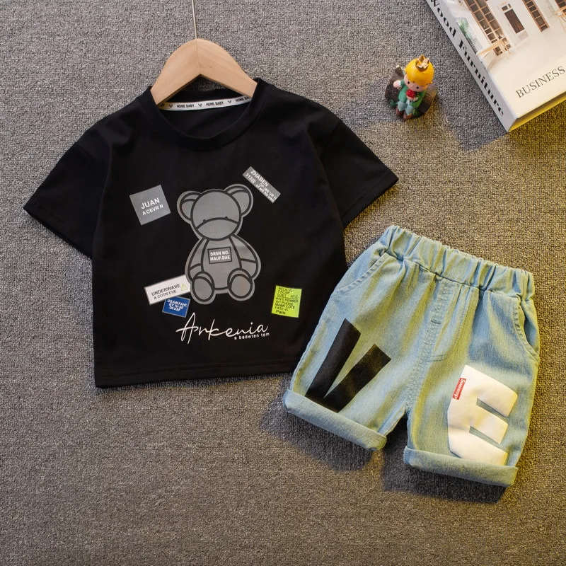 

Toddler Summer Clothes 2022 Fashion Casual O-neck Cartoon T-shirts Tops + Short Two Piece Boys Suits Outfits Set Kids Tracksuits