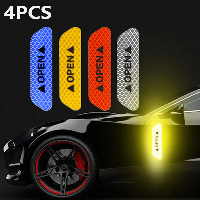

4PCS/Set Car Door Stickers Universal Tape Safety Warning Mark Reflective Stickers Lighting Luminous Decor Auto Door Stickers