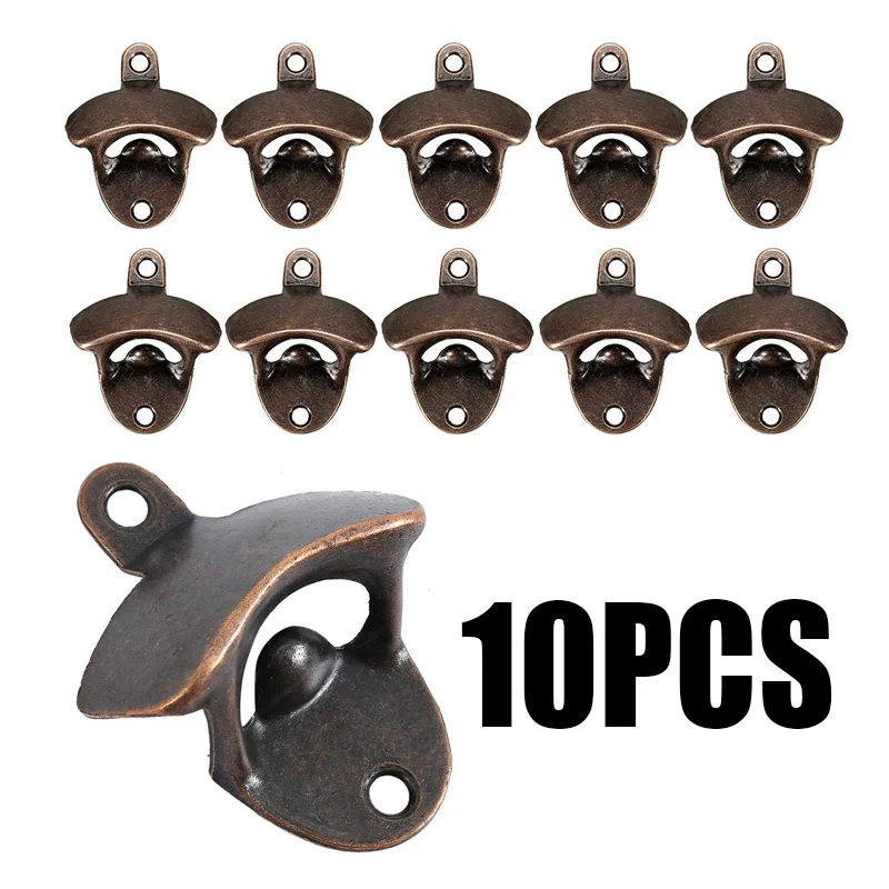 

10 Sets Bottle Opener Wall Mounted Rustic Beer Opener Set Vintage Look with Mounting Screws for Kitchen Cafe Bars