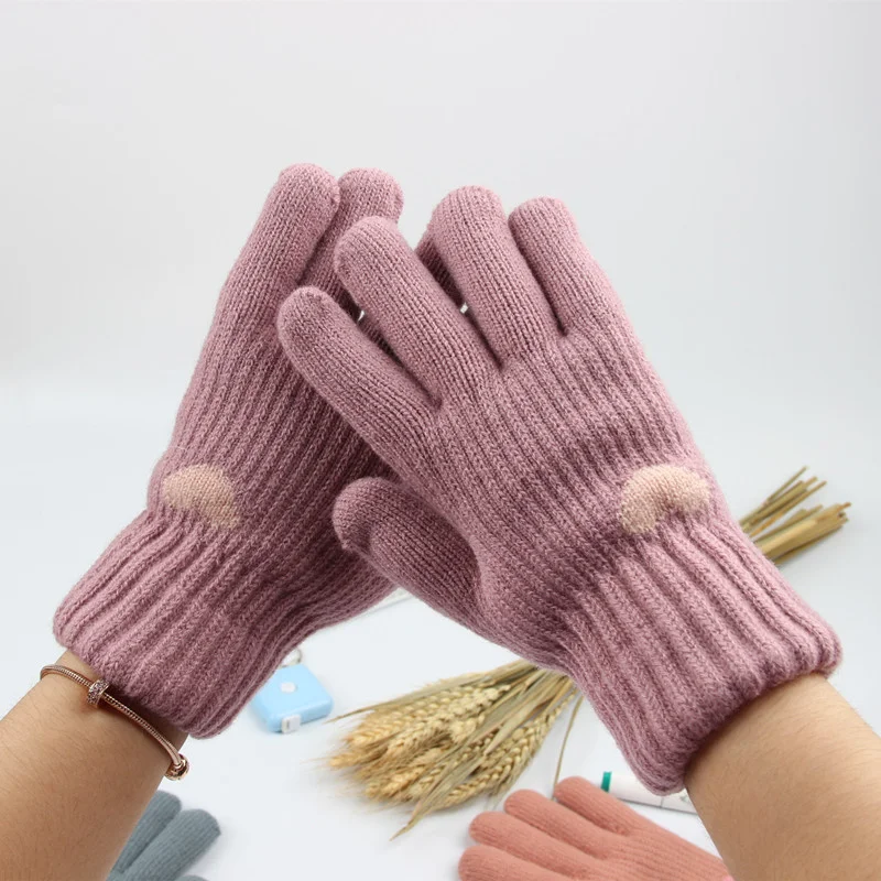 

Зимние теплые вязаные перчатки с закрытыми пальцами, мужские однотонные варежки для сенсорного экрана, женские плотные теплые перчатки для велоспорта и вождения