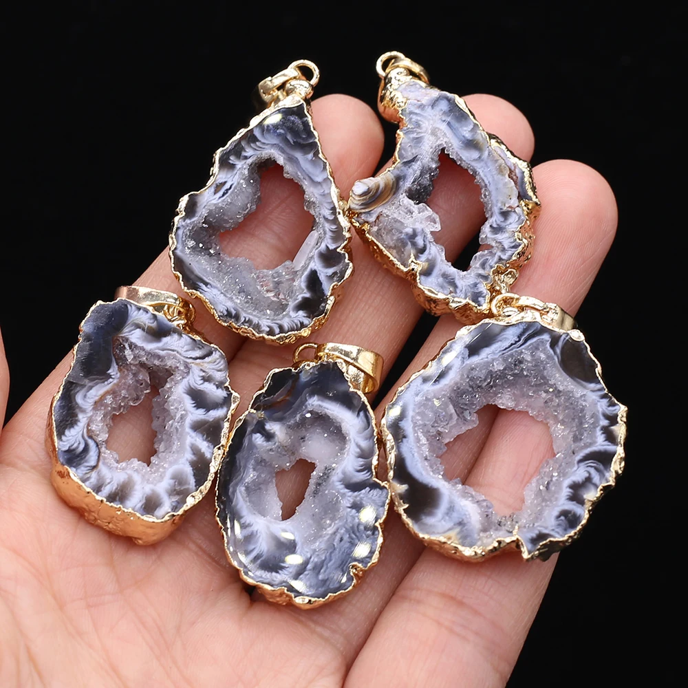 Подвески из шероховатого камня с неровными позолоченными краями, для изготовления браслетов и ожерелий, аксессуары 23x40 мм, 2 шт.