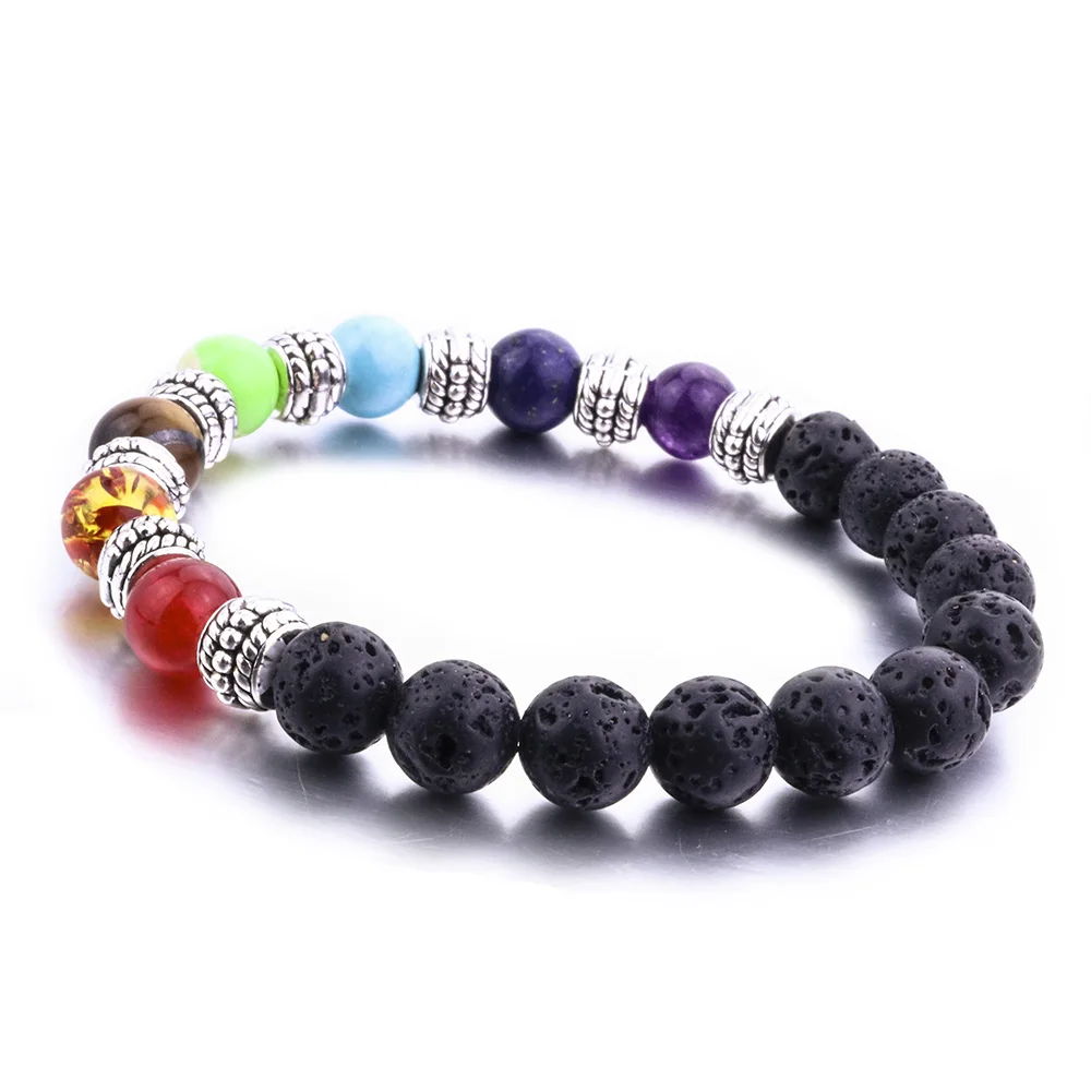 

8mm Lava Stone Bead Bracelet Tiger's Eye Amethyst Reiki Healing Chakra Bracelets For Women Jewelry