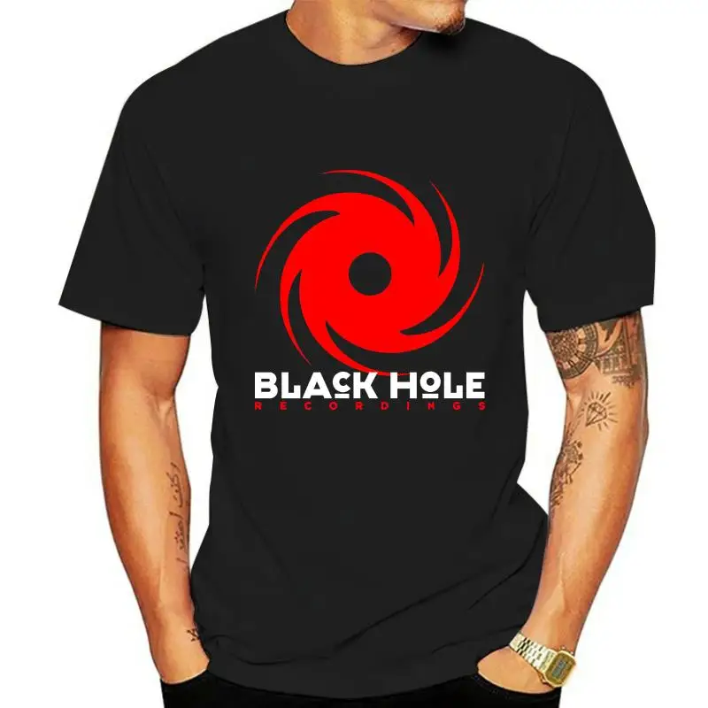 New Black Hole Recordings Trance Music Logo Men's Black T-Shirt Size S-2XL Hip Hop  Clothing Cotton Short Sleeve T Shirt