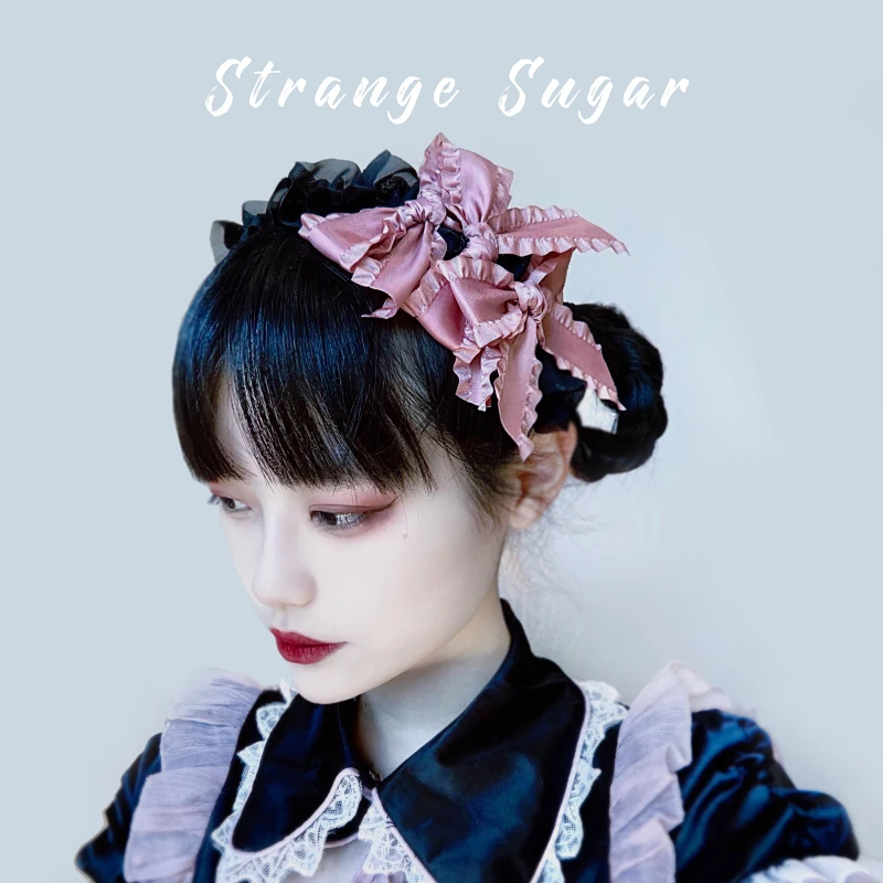 

Original manual falbala bow hair hoop head band black powder spice lolita diablo