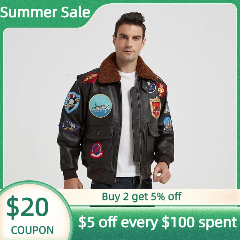 Мужская кожаная куртка пистолет темно-коричневая пилота из натуральной воловьей