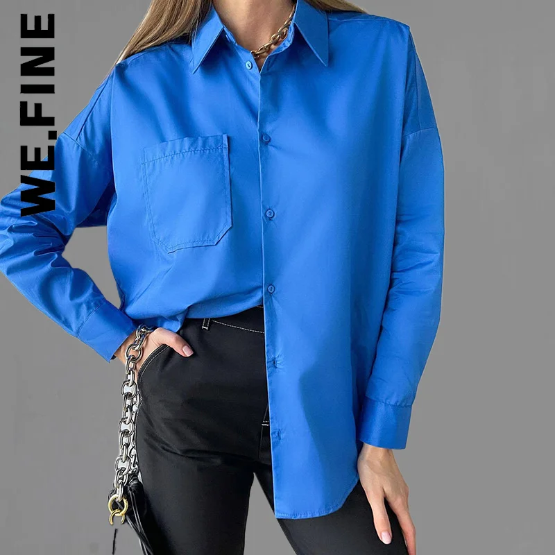 

We.Fine New 2022 Long Sleeve Loose Basic Top Spring Elegant Beautiful Blouses Green Women's Shirt White 100% Cotton