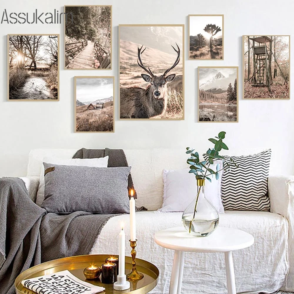 

Природный пейзаж, холст, постер, горы, озеро, живопись, олень, настенный художественный принт, сено, дорога, плакаты, скандинавские настенные ...