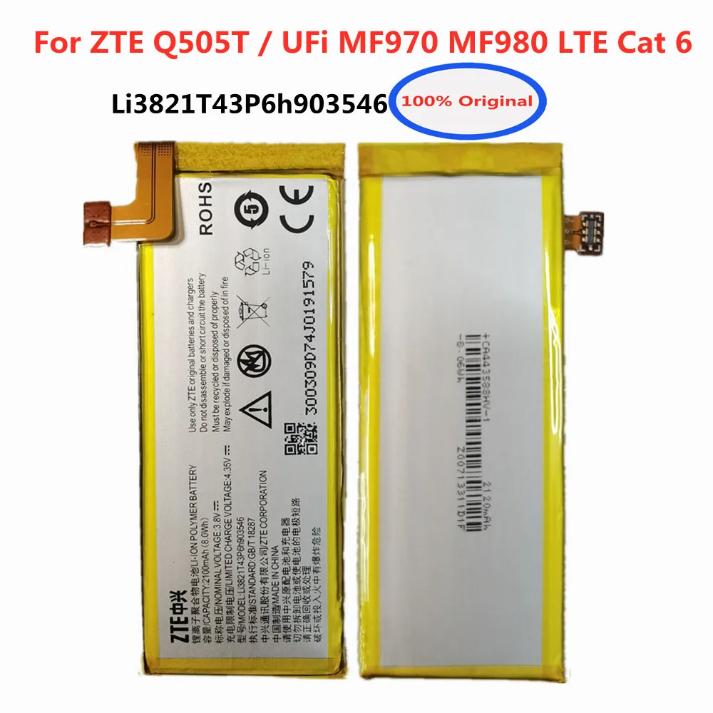 

Original 3.8V 2100mAh Li3821T43P6h903546 For ZTE Q505T / UFi MF970 MF980 LTE Cat 6 Replacement Rechargeable Mobile Phone Battery