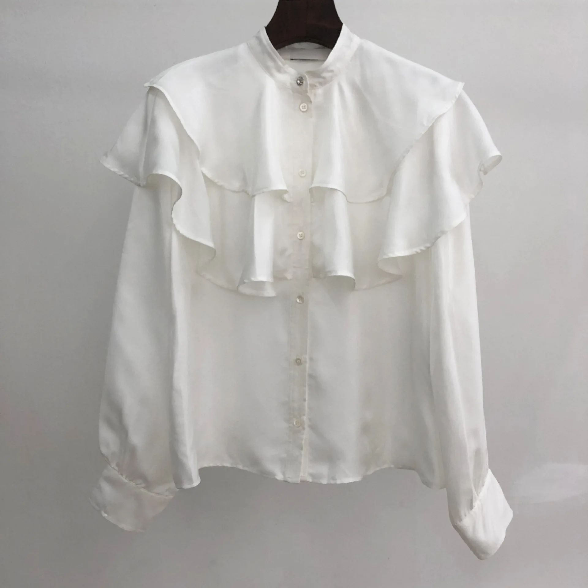 2022 New Women Shirt Silk Elegant French Autumn New Simple Round Collar Long-sleeved Shirt