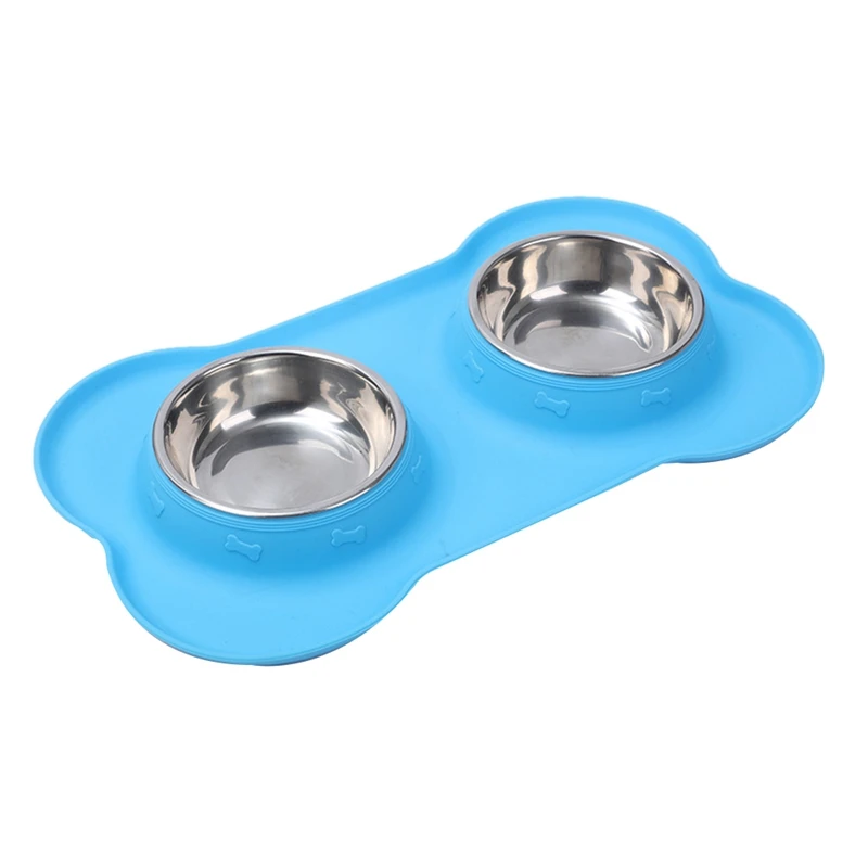 

Non-Slip Double Dog Bowl With Silicone Pad Durable Stainless Steel Water Feeder Pet Feeding Dog Cat Drinking Bowl