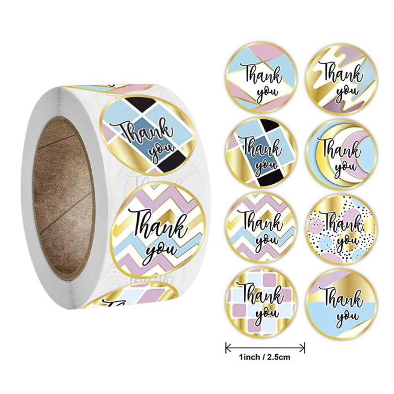 

500PCS Colorful Plaid Thank You Stickers Labels Paper Sticky Sticker Decorative Sticky Scrapbook Sealing Stationery Supplies