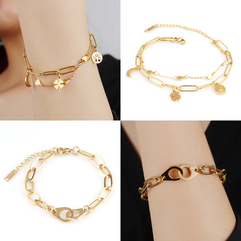 Женский браслет-цепочка из нержавеющей стали в стиле панк