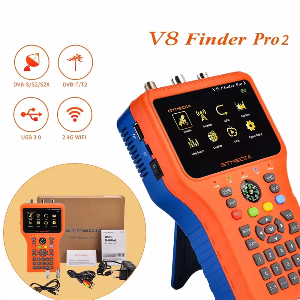Фото GTMEDIA V8 Finder Pro2: Измеритель спутникового сигнала DVB-S2/T2/Cable с ЖК-дисплеем 4.3' 1080P, порт Type-C, 100% оригинал №3