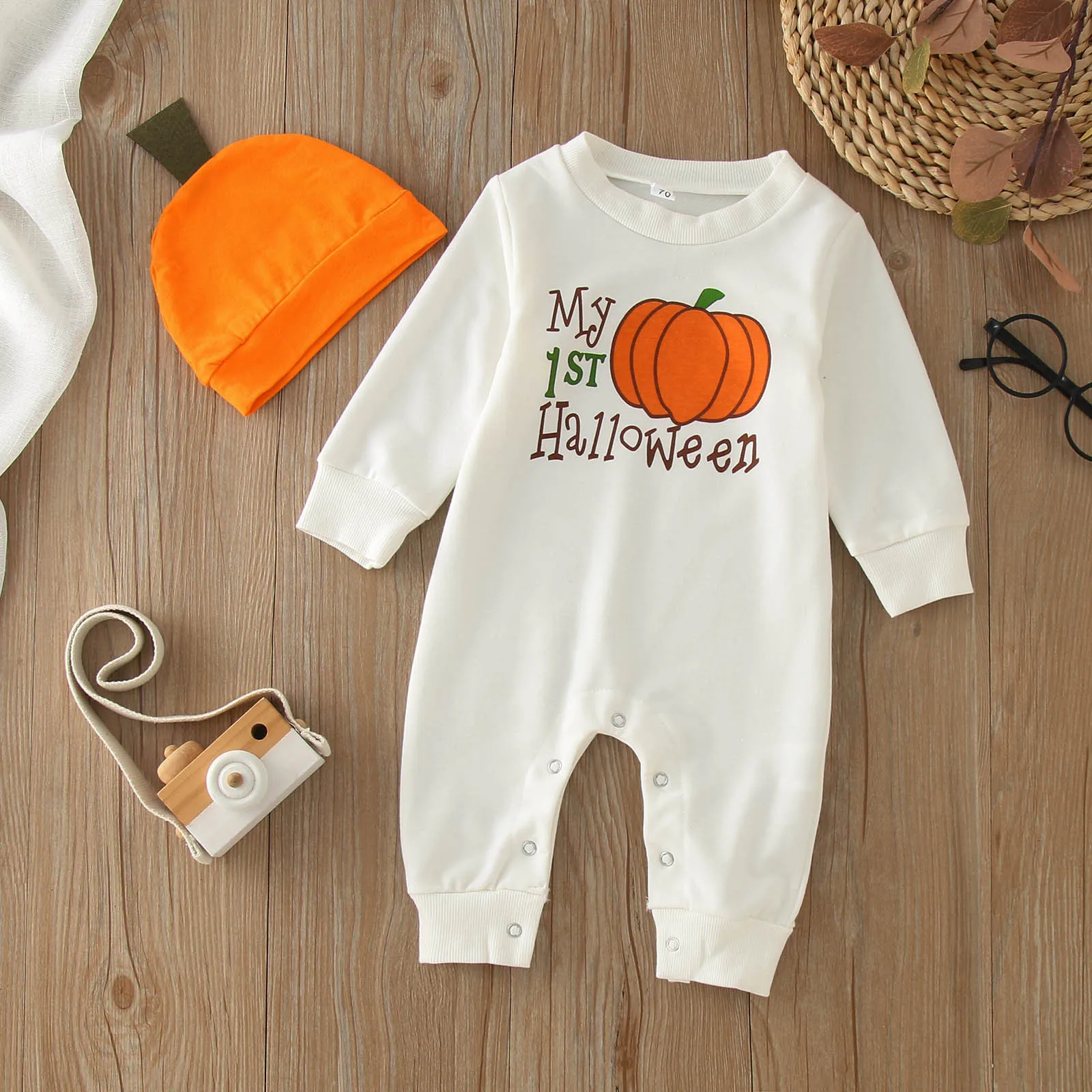 

6 Month Old Baby Boy Clothes Infant Baby Toddler Boys Long Sleeve Halloween Pumpkin Prints Newborn Rompers Jumpsuits