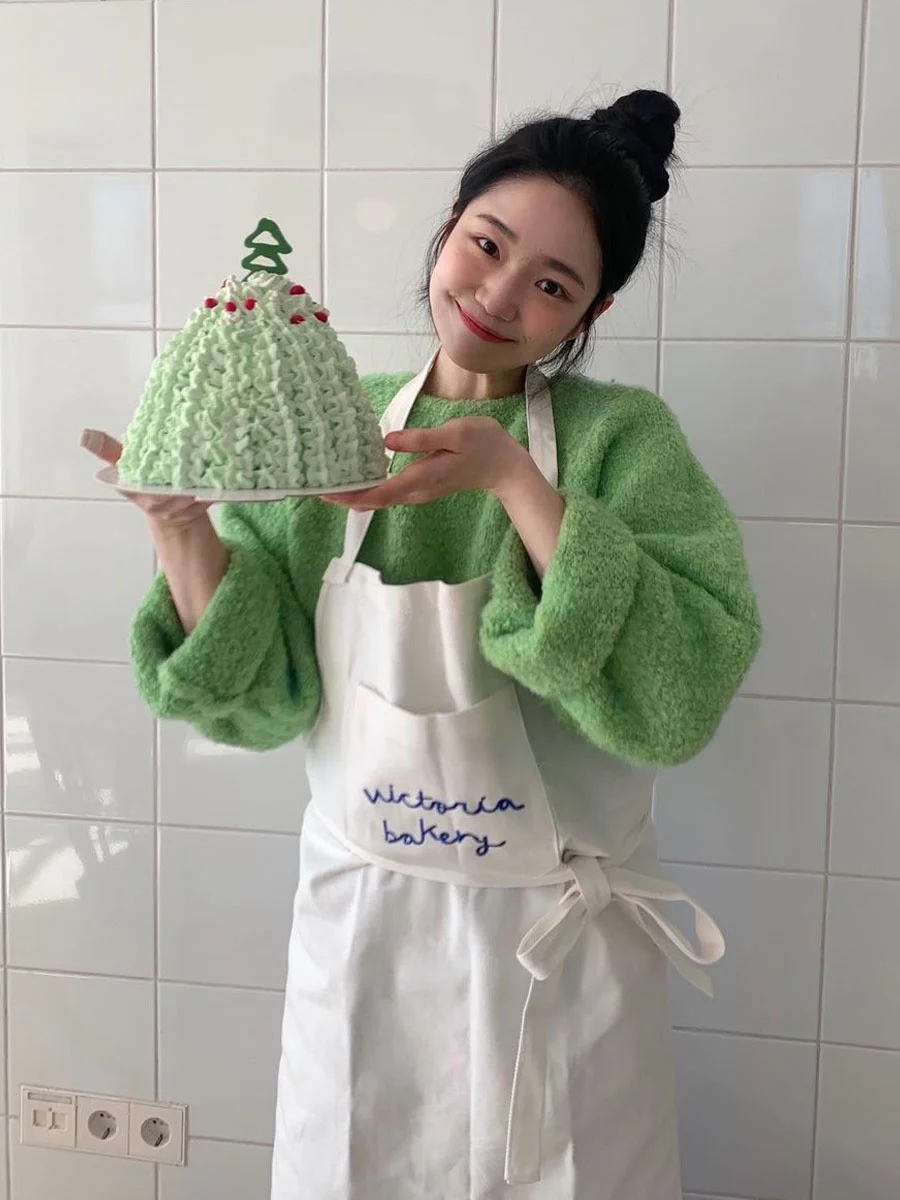 [Nana] Южная Корея Overdueflair Женский свитер с коротким круглым вырезом Свободный