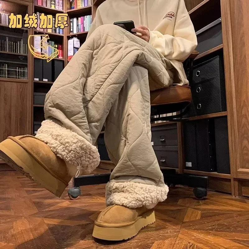 Y2K зимние берберские флисовые хлопковые брюки женские 2023 новые утепленные ватные