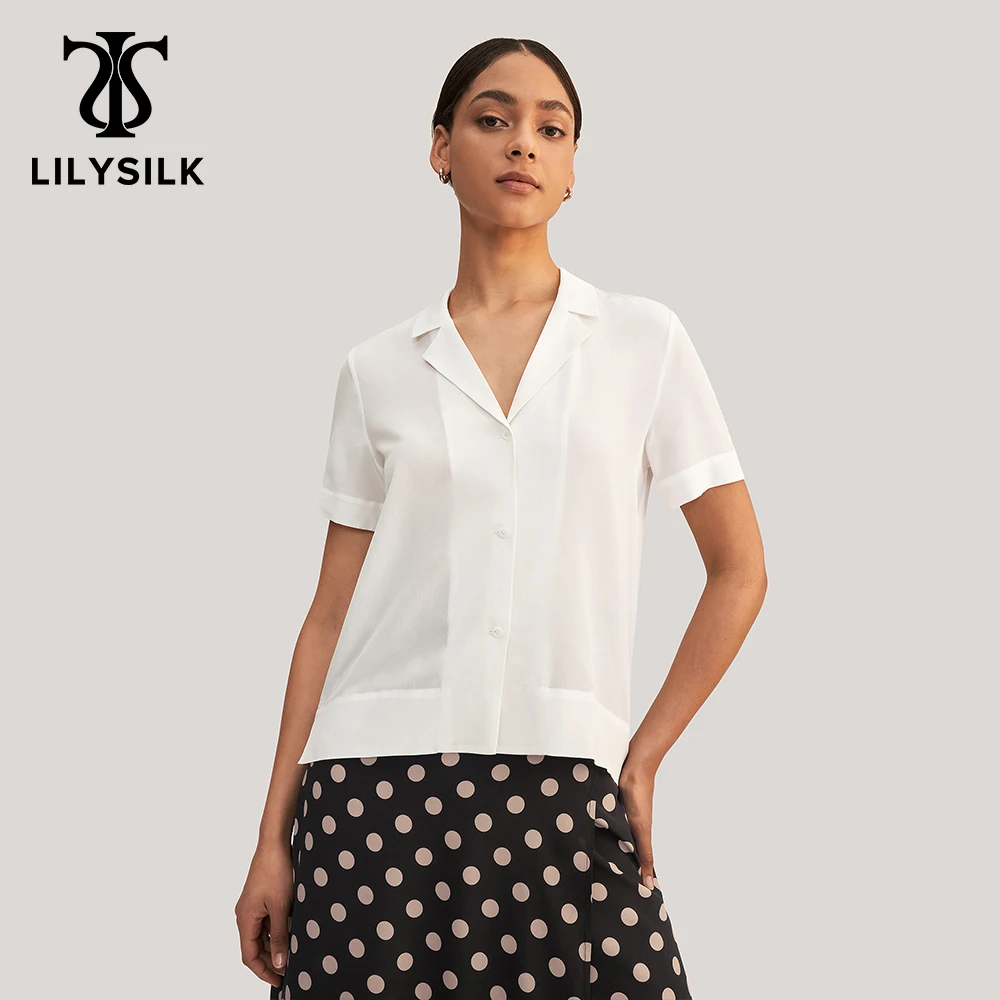 LILYSILK Silk Shirt for Women Final Sale 18 Momme  V Neck Half-Sleeve Turn Down Collar Blouse Ladies Outfits New Free Shipping