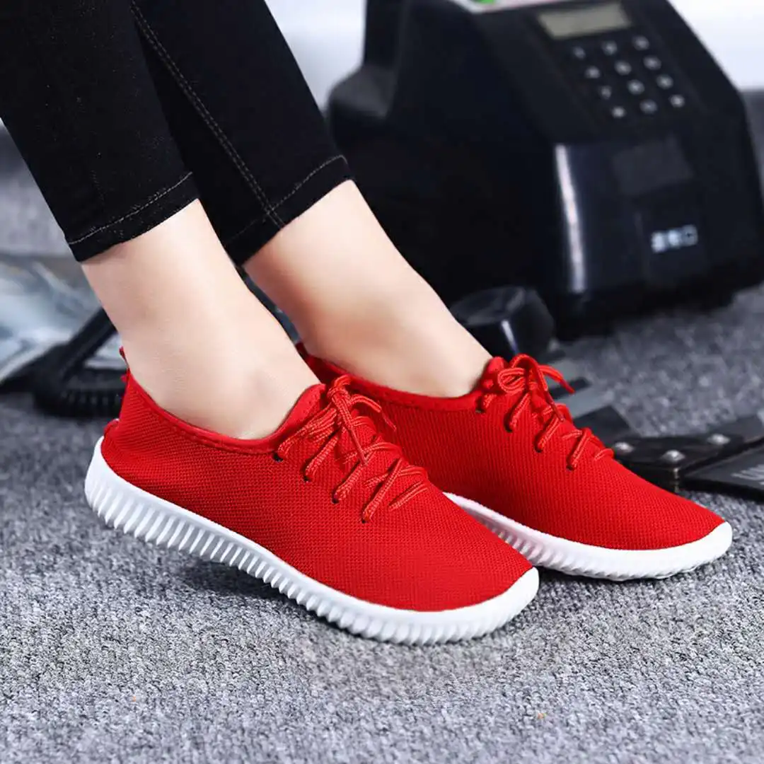 Summer Women's Vulcanized Shoes Women's Mesh Sneakers Lace-up Flats Women's Casual Shoes Walking Sports Running Shoes