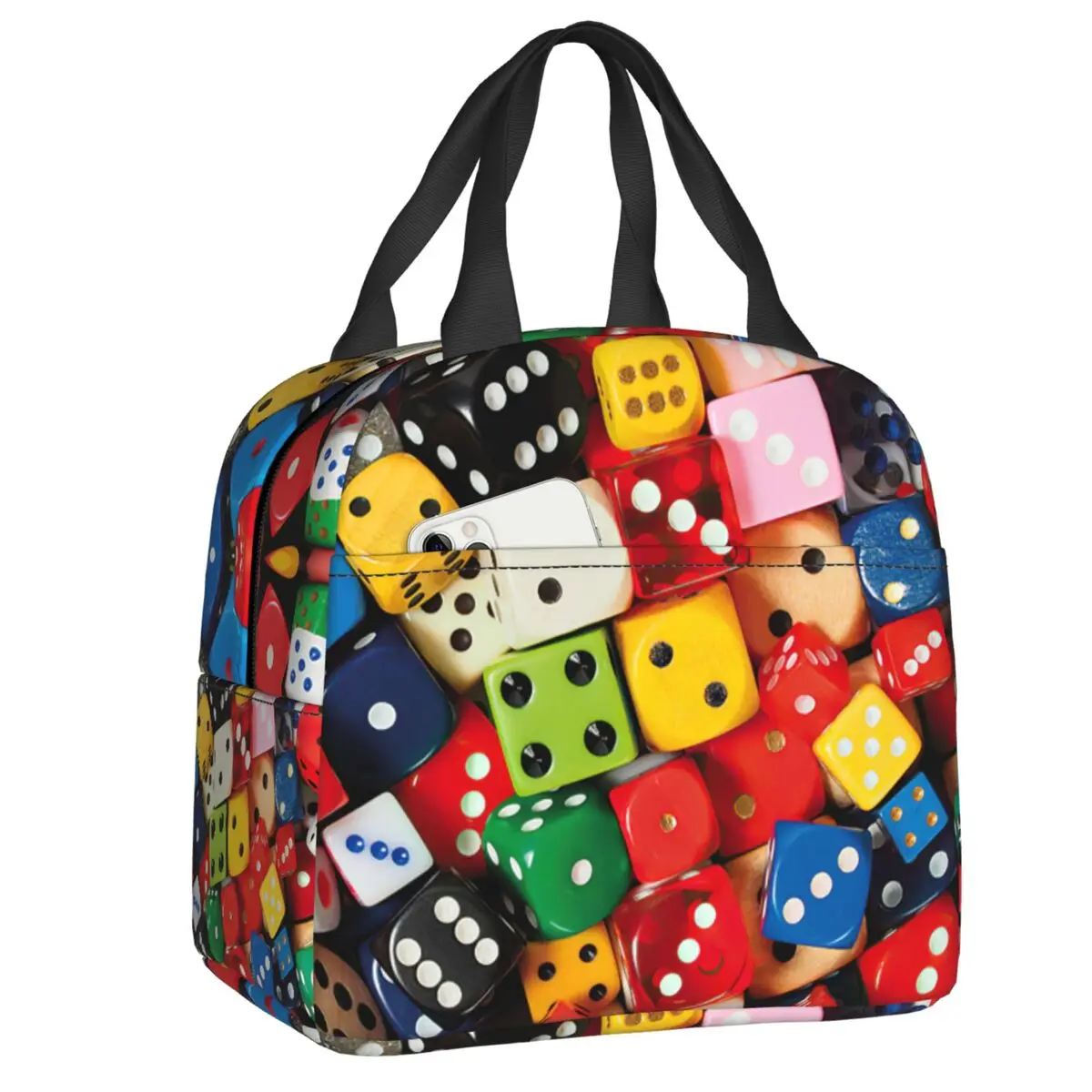 

Индивидуальная красочная сумка для обеда с рисунком игральных костей для мужчин и женщин, теплые изолированные коробки для обедов для детей и школы