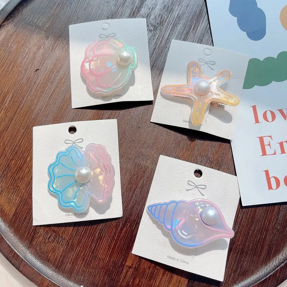 

Illusion Ocean Series Acrylic Baby Hair Clip Cute Pearl Shells Starfish Hairpin Barrettes Duckbill Clip Girls Hair Accessories