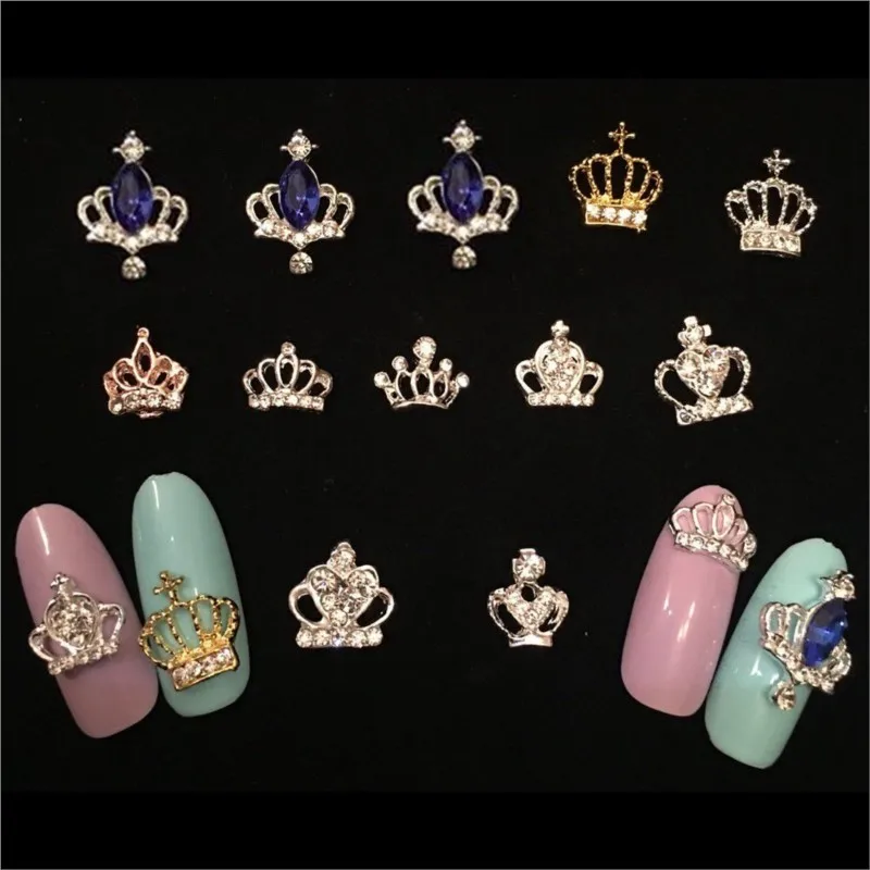 

10pcs Nail Art golden Crown Alloy Jewelry Charms Decorations Crystal Polish Manicure Craft Germs 3D Rhinestones Accessories #5-6