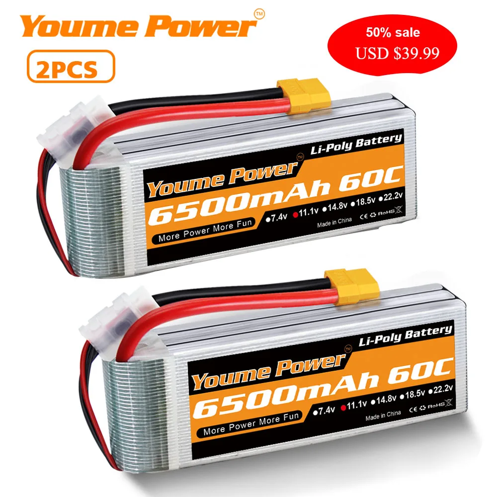 Литий-полимерный аккумулятор 3S RC 2 шт. 11 1 В 6200 мА/ч 5200 4500 4000 Разъем XT60 для