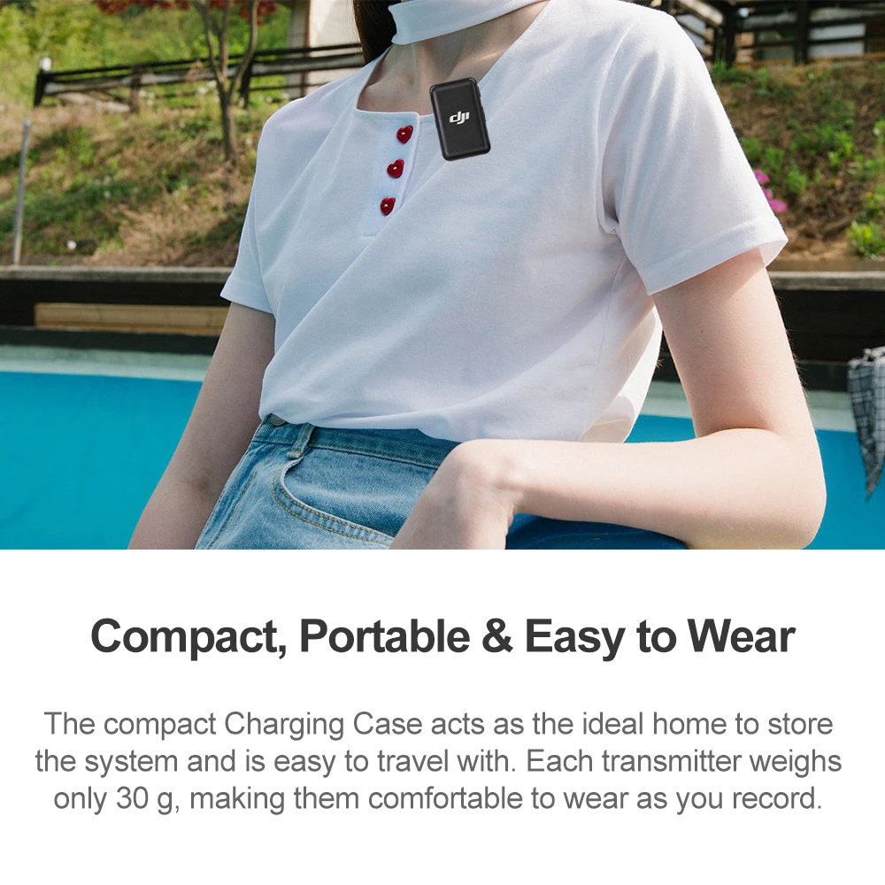 DJI Mic Wireless Microphone Lavalier Transmitter Receiver 250m Transmission range Dual-Channel Recording up to 15 Hours Use Time