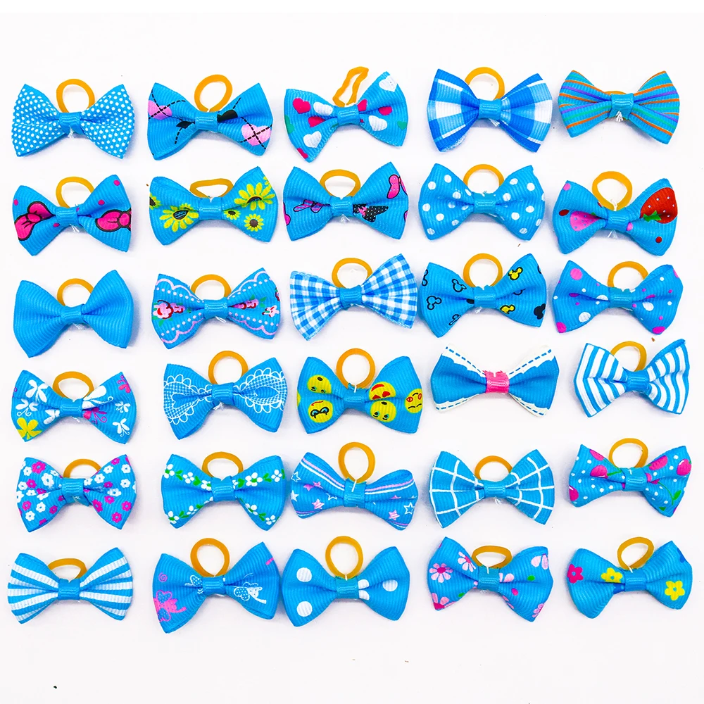 10/20/30PCS Blue Dog Hair Bows Cat Dog Hair Bows Grooming Cute Puppy Kitten Hair Bows With Rubber Bands for Small Dog Headwear images - 6