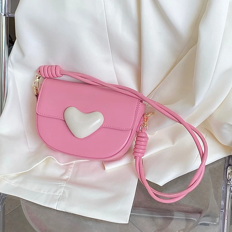 

Женская розовая сумка через плечо с сердечками, милая розовая дамская сумочка на плечо, маленькая модная дамская сумочка контрастных цветов
